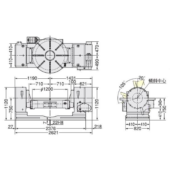 （株）日研工作所 大型傾斜CNC円テーブル 5AX 大型傾斜ＣＮＣ円テーブル 5AX-1200WA21-4444