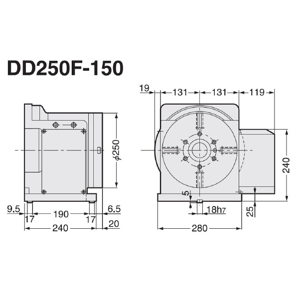 （株）日研工作所 DDモータ仕様 CNC円テーブル DD ＤＤモータ仕様　ＣＮＣ円テーブル DD250F-150