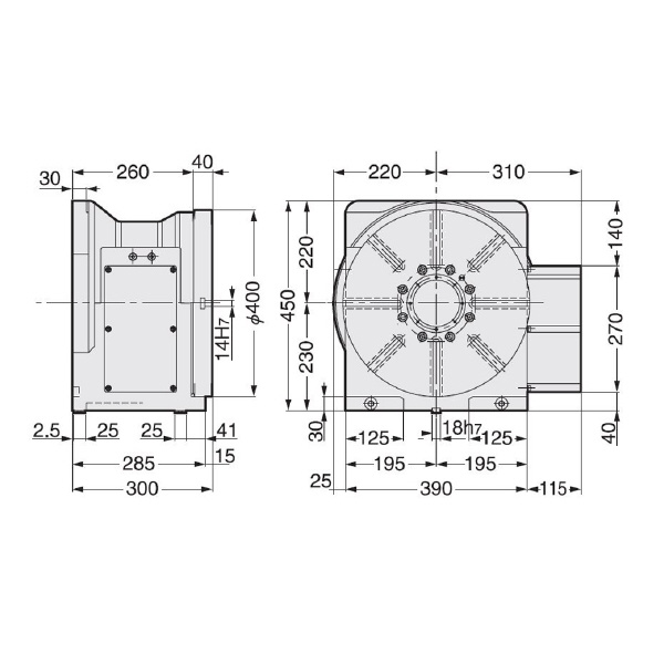 （株）日研工作所 DDモータ仕様 CNC円テーブル DD ＤＤモータ仕様　ＣＮＣ円テーブル DD400F-250