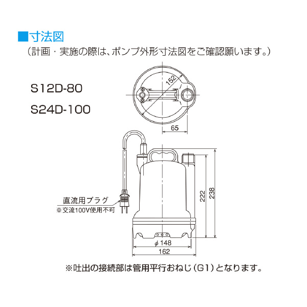 （株）寺田ポンプ製作所 バッテリー水中ポンプ S バッテリー水中ポンプ S12D-80