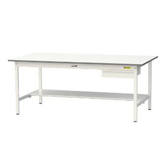 山金工業（株） ワークテーブル150シリーズ　固定式　キャビネット+半面棚板付　SUP ワークテーブル１５０シリーズ　固定式 SUP-1890UT-WW