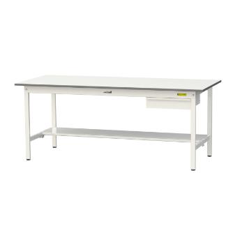 山金工業（株） ワークテーブル150シリーズ　固定式　キャビネット+半面棚板付　SUP ワークテーブル１５０シリーズ　固定式 SUP-1875UT-WW