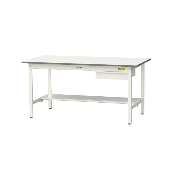 山金工業（株） ワークテーブル150シリーズ　固定式　キャビネット+半面棚板付　SUP ワークテーブル１５０シリーズ　固定式 SUP-1575UT-WW