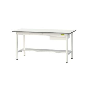 山金工業（株） ワークテーブル150シリーズ　固定式　キャビネット+半面棚板付　SUP ワークテーブル１５０シリーズ　固定式 SUP-1560UT-WW