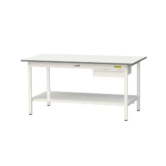 山金工業（株） ワークテーブル150シリーズ　固定式　キャビネット+全面棚板付　SUP ワークテーブル１５０シリーズ　固定式 SUP-1575UTT-WW