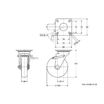 （株）ナンシン 産業用キャスター STM 産業用キャスター STM-100MBC W-3R