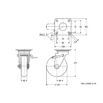 （株）ナンシン 産業用キャスター STM 産業用キャスター STM-130MBC W-3R