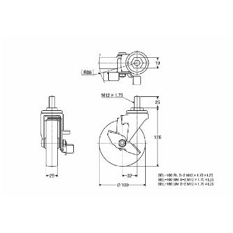 （株）ナンシン 一般キャスター SEL 一般キャスター SEL-100NM S-2 M12XP1.75X25