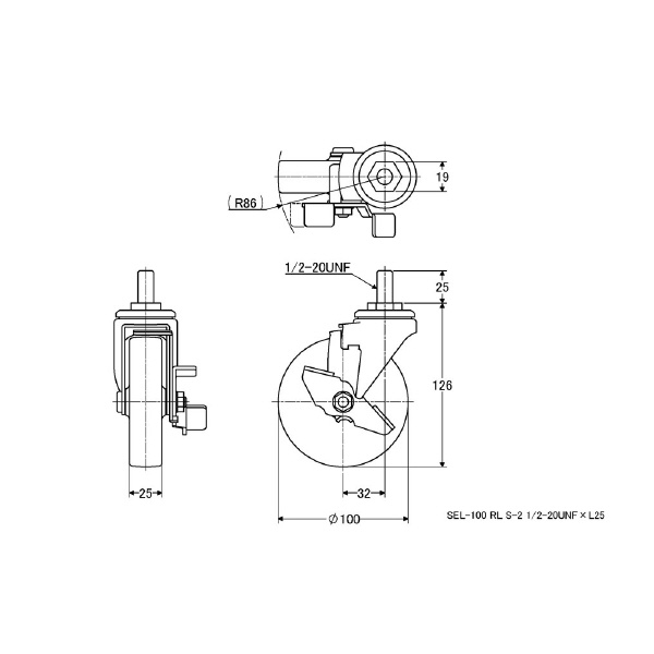 （株）ナンシン 一般キャスター SEL 一般キャスター SEL-100RL S-2 1/2X25