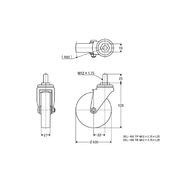 （株）ナンシン 一般キャスター SEL 一般キャスター SEL-100TP M12XP1.75X25