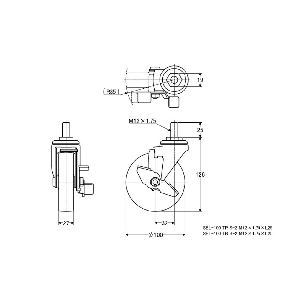 （株）ナンシン 一般キャスター SEL 一般キャスター SEL-100TP S-2 M12XP1.75X25