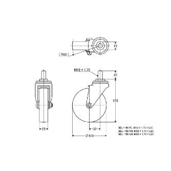 （株）ナンシン 一般キャスター SEL 一般キャスター SEL-100UM M12XP1.75X25