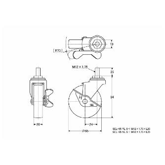 （株）ナンシン 一般キャスター SEL 一般キャスター SEL-65NL S-1 M12XP1.75X25