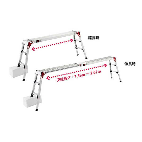 長谷川工業（株） 天板・脚部伸縮足場台 スノコ式 DSL1.0 天板・脚部伸縮足場台　スノコ式 DSL1.0-2709