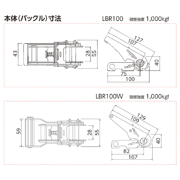 オーエッチ工業（株） ラッシングベルト LBR ラッシングベルト LBR100 E45