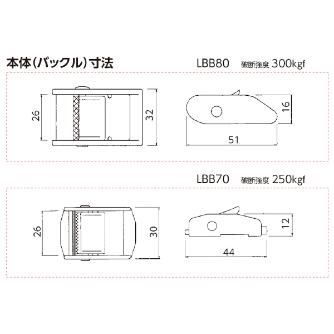 オーエッチ工業（株） ベルトラッシング カムバックル LBB70シリーズ ラッシングベルト LBB70 CF5-40CF