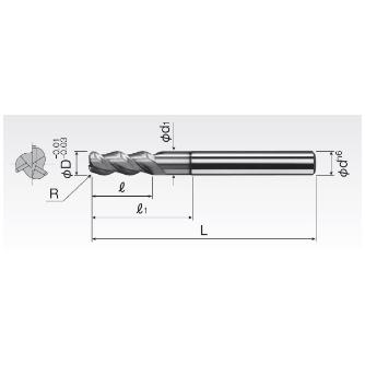 岡﨑精工（株） アルミ用ロングラジアスミル3枚刃 SAE3L アルミ用ロングラジアスミル３枚刃 SAE3L 8XR0.5