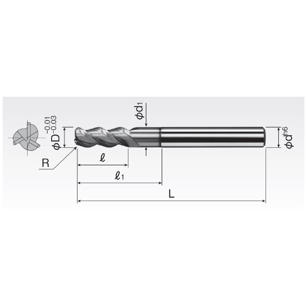岡﨑精工（株） アルミ用ロングラジアスミル3枚刃 SAE3L アルミ用ロングラジアスミル３枚刃 SAE3L 10XR2.0