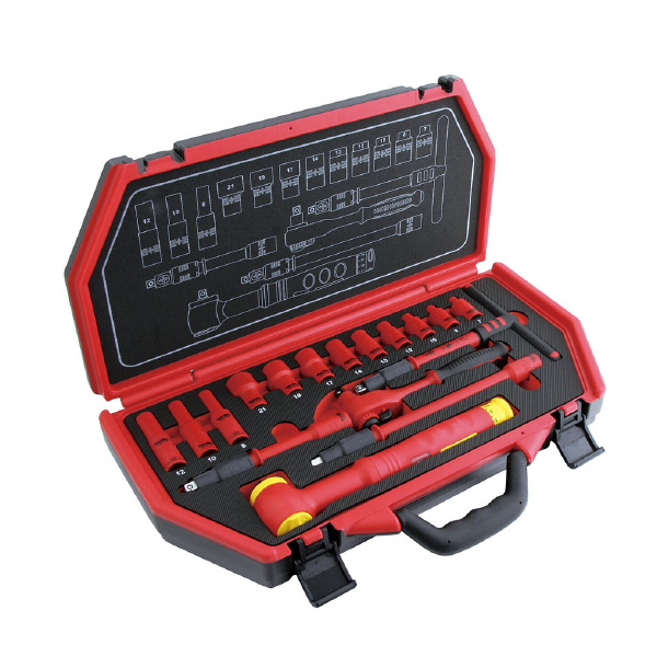 スエカゲツール（株） 3/8"DR.17PC.絶縁工具セット P-E317F ３／８”ＤＲ．１７ＰＣ．絶縁工具セット P-E317F