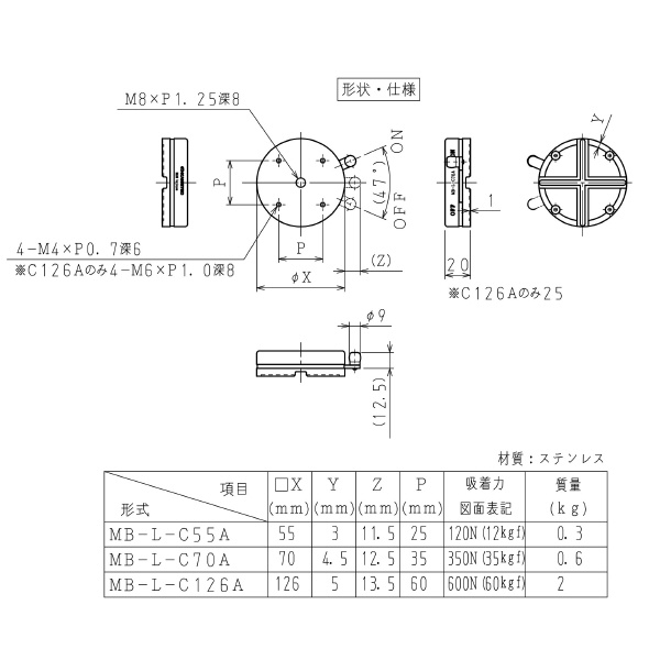 カネテック（株） 薄型永磁ホルダ台 MB-L 薄型永磁ホルダ台 MB-L-C55A