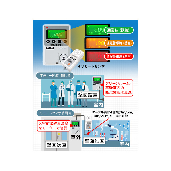 理研計器（株） 簡易定置型酸素濃度計 OXー600 OX-600-10 簡易定置型酸素濃度計　ＯＸ－６００ OX-600-10 ﾘﾓｰﾄ10mｶﾞﾀ AC100Vｼﾖｳ