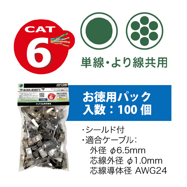 ジェフコム（株） カテゴリー6モジュラープラグ TP-MJHA カテゴリー６モジュラープラグ TP-MJHA-808STC