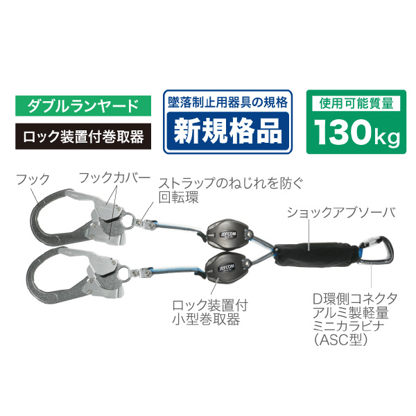 ジェフコム（株） フルハーネス用ランヤード DB-HL フルハーネス用ランヤード DB-HL-160MW