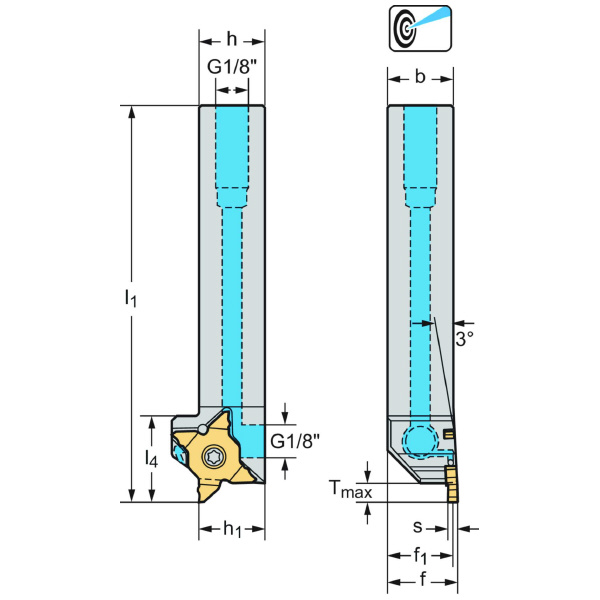 ワルタージャパン（株） シャンク工具 3° 外径溝加工 G3051 シャンク工具　３°　外径溝加工 G3051.12R-MX22-2-P