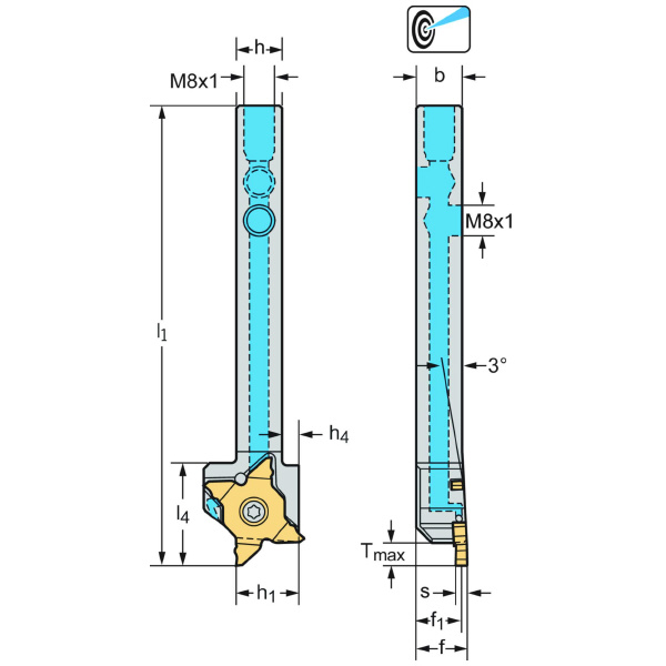ワルタージャパン（株） シャンク工具 3° 外径溝加工 G3051 シャンク工具　３°　外径溝加工 G3051-1212R-MX22-2-P