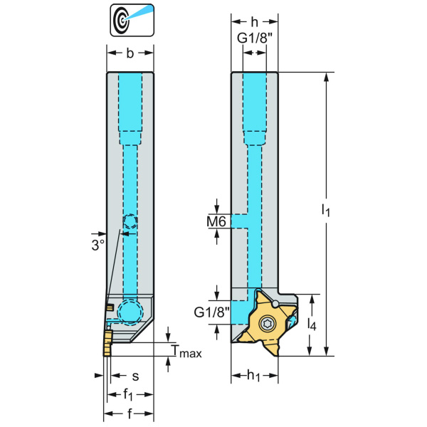 ワルタージャパン（株） シャンク工具 3° 外径溝加工 G3051 シャンク工具　３°　外径溝加工 G3051-2525L-MX22-2-P