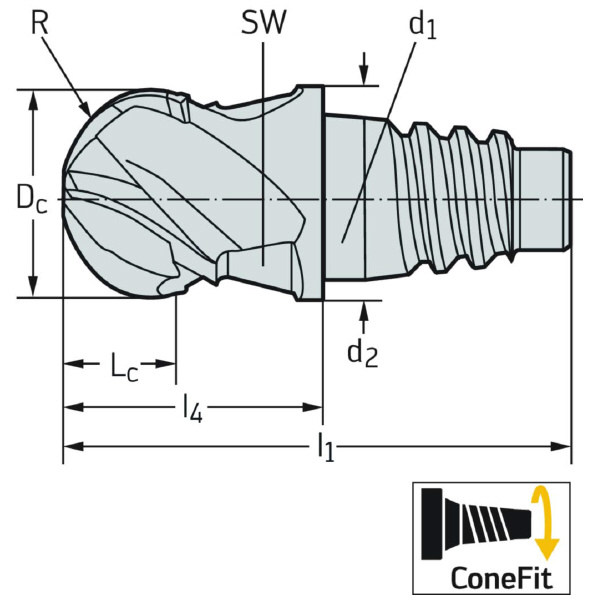 ワルタージャパン（株） ConeFitヘッド交換式超硬エンドミル AH8E11118 ＣｏｎｅＦｉｔヘッド交換式超硬エンドミル AH8E11118-E10-3/8