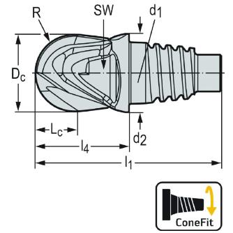 ワルタージャパン（株） ConeFitヘッド交換式超硬エンドミル H1E01118 ＣｏｎｅＦｉｔヘッド交換式超硬エンドミル H1E01118-E12-12