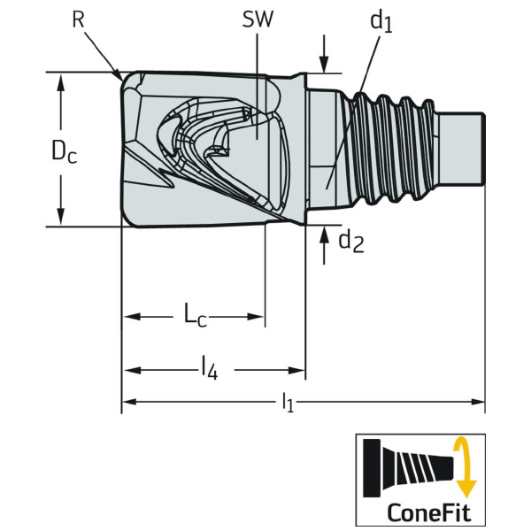 ワルタージャパン（株） ConeFitヘッド交換式超硬エンドミル H1E12018 ＣｏｎｅＦｉｔヘッド交換式超硬エンドミル H1E12018-E10-10-0.5