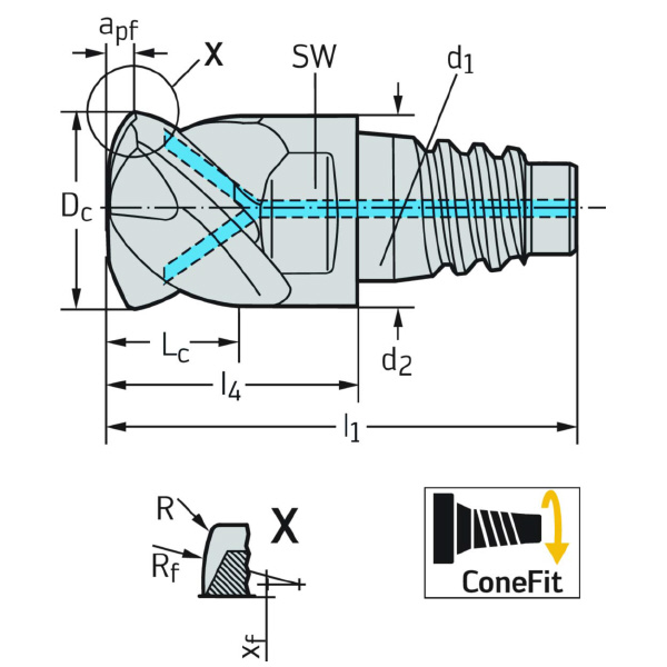 ワルタージャパン（株） ConeFitヘッド交換式超硬エンドミル H2EC94717 ＣｏｎｅＦｉｔヘッド交換式超硬エンドミル H2EC94717-E12-12