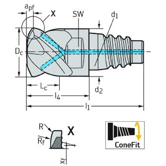 ワルタージャパン（株） ConeFitヘッド交換式超硬エンドミル H2EC94717 ＣｏｎｅＦｉｔヘッド交換式超硬エンドミル H2EC94717-E20-20
