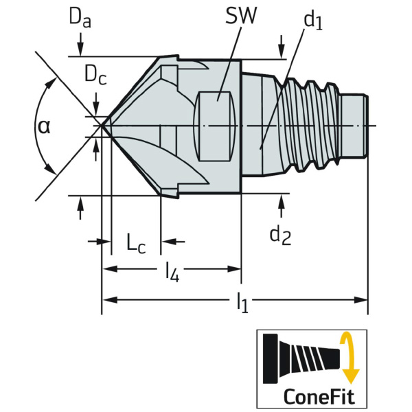 ワルタージャパン（株） ConeFitヘッド交換式超硬エンドミル H3E58318 ＣｏｎｅＦｉｔヘッド交換式超硬エンドミル H3E58318-E16-16