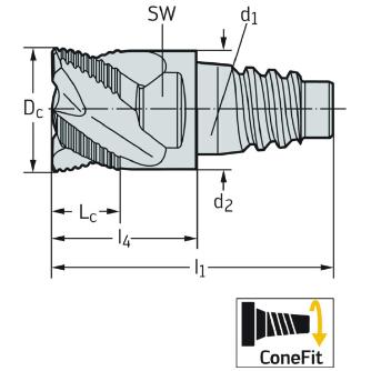 ワルタージャパン（株） ConeFitヘッド交換式超硬エンドミル H3E82378 ＣｏｎｅＦｉｔヘッド交換式超硬エンドミル H3E82378-E12-12