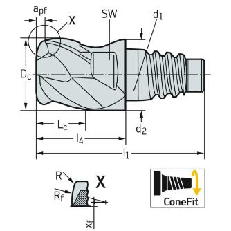 ワルタージャパン（株） ConeFitヘッド交換式超硬エンドミル H3E93718 ＣｏｎｅＦｉｔヘッド交換式超硬エンドミル H3E93718-E16-16