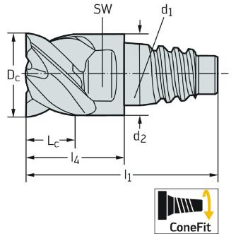 ワルタージャパン（株） ConeFitヘッド交換式超硬エンドミル H4E34217 ＣｏｎｅＦｉｔヘッド交換式超硬エンドミル H4E34217-E20-20