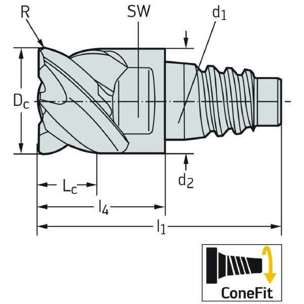 ワルタージャパン（株） ConeFitヘッド交換式超硬エンドミル H4E38217 ＣｏｎｅＦｉｔヘッド交換式超硬エンドミル H4E38217-E16-16-4