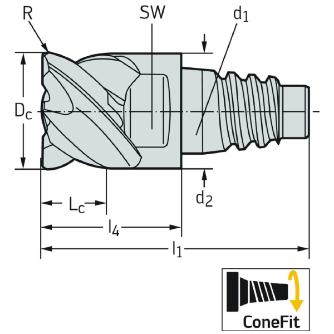 ワルタージャパン（株） ConeFitヘッド交換式超硬エンドミル H4E38217 ＣｏｎｅＦｉｔヘッド交換式超硬エンドミル H4E38217-E20-20-1