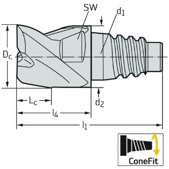 ワルタージャパン（株） ConeFitヘッド交換式超硬エンドミル H6E2211 ＣｏｎｅＦｉｔヘッド交換式超硬エンドミル H6E2211-E16-16