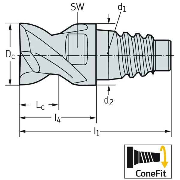 ワルタージャパン（株） ConeFitヘッド交換式超硬エンドミル H6E2511 ＣｏｎｅＦｉｔヘッド交換式超硬エンドミル H6E2511-E10-10