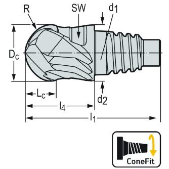 ワルタージャパン（株） ConeFitヘッド交換式超硬エンドミル H8E01118 ＣｏｎｅＦｉｔヘッド交換式超硬エンドミル H8E01118-E20-20