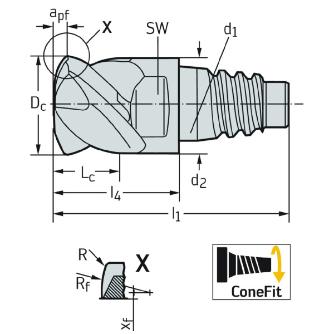 ワルタージャパン（株） ConeFitヘッド交換式超硬エンドミル MC075 ＣｏｎｅＦｉｔヘッド交換式超硬エンドミル MC075-20.0E4P200-WIS10
