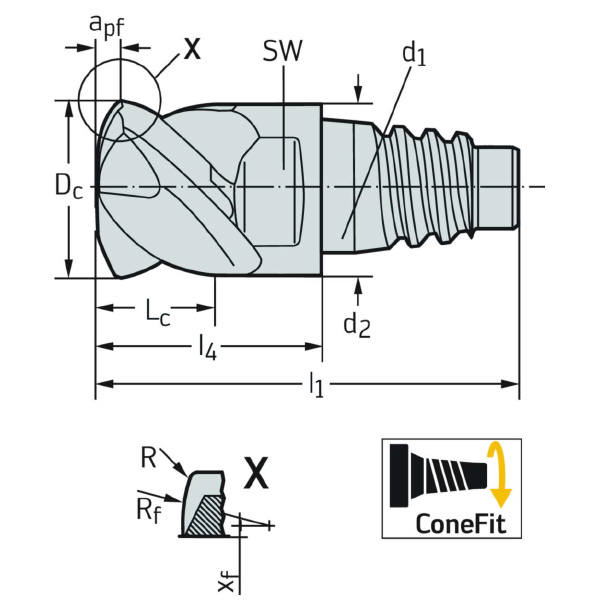 ワルタージャパン（株） ConeFitヘッド交換式超硬エンドミル MC075 ＣｏｎｅＦｉｔヘッド交換式超硬エンドミル MC075-25.0E4P300-WIS10