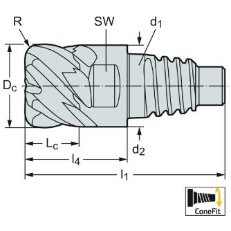ワルタージャパン（株） ConeFitヘッド交換式超硬エンドミル MC128 ＣｏｎｅＦｉｔヘッド交換式超硬エンドミル MC128-20.0E8P100-WJ30TF