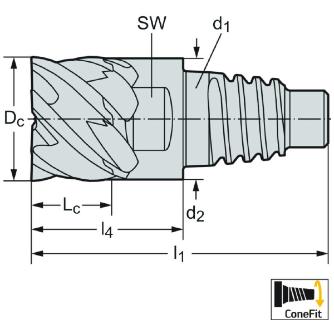 ワルタージャパン（株） ConeFitヘッド交換式超硬エンドミル MC128 ＣｏｎｅＦｉｔヘッド交換式超硬エンドミル MC128-20.0E8P-WJ30TF