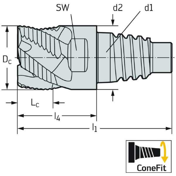ワルタージャパン（株） ConeFitヘッド交換式超硬エンドミル MC320 ＣｏｎｅＦｉｔヘッド交換式超硬エンドミル MC320-16.0E6P-WJ30TF