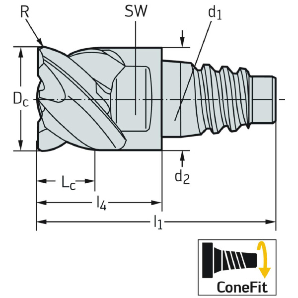 ワルタージャパン（株） ConeFitヘッド交換式超硬エンドミル MC326 ＣｏｎｅＦｉｔヘッド交換式超硬エンドミル MC326-16.0E4P300-WJ30TF